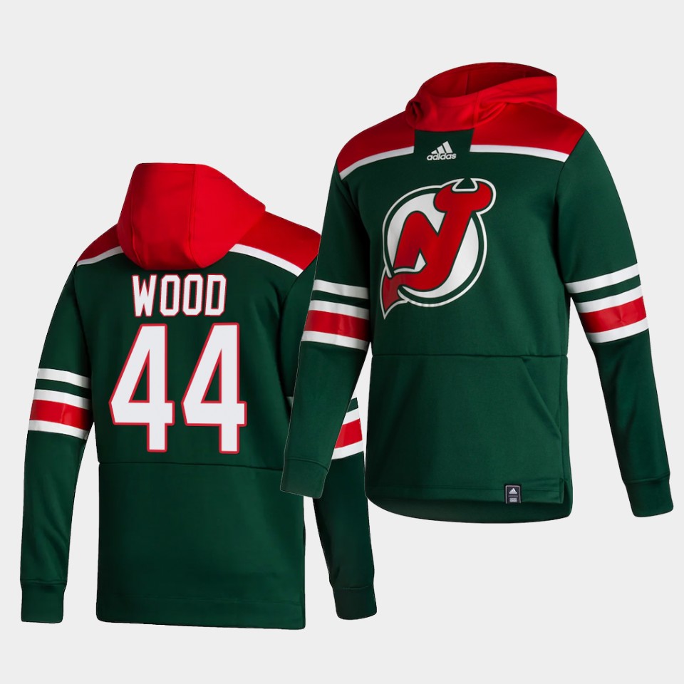 Men New Jersey Devils 44 Wood Green NHL 2021 Adidas Pullover Hoodie Jersey
